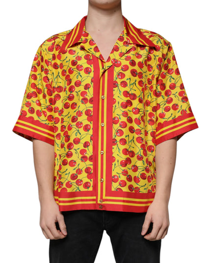 Dolce & Gabbana Yellow Cherry Button Down Silk Casual Shirt
