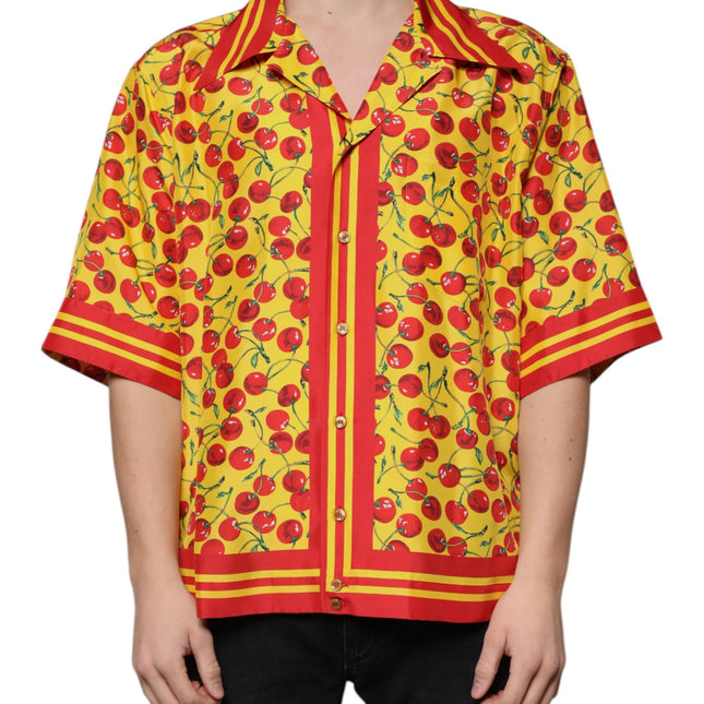 Dolce & Gabbana Yellow Cherry Button Down Silk Casual Shirt