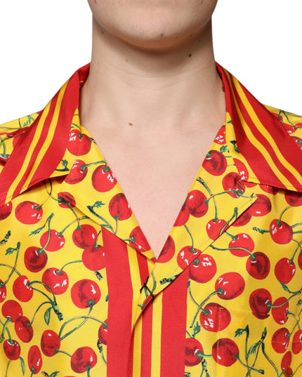 Dolce & Gabbana Yellow Cherry Button Down Silk Casual Shirt