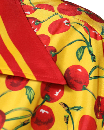 Dolce & Gabbana Yellow Cherry Button Down Silk Casual Shirt