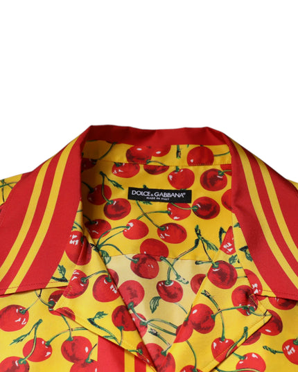Dolce & Gabbana Yellow Cherry Button Down Silk Casual Shirt