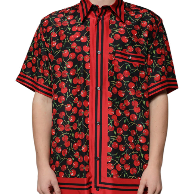 Dolce & Gabbana Black Cherry Silk Button Down Casual Shirt