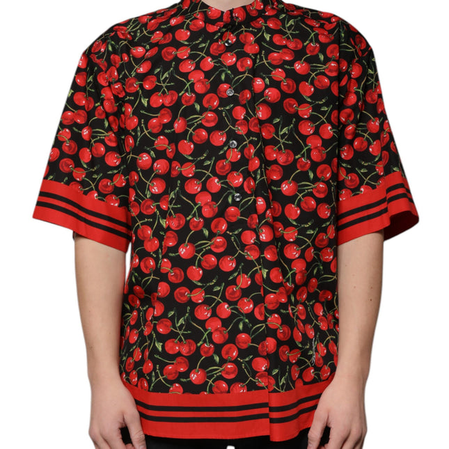 Dolce & Gabbana Black Cherry Cotton Button Down Casual Shirt
