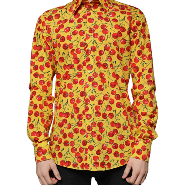Dolce & Gabbana Yellow Cherry Cotton MARTINI Dress Shirt