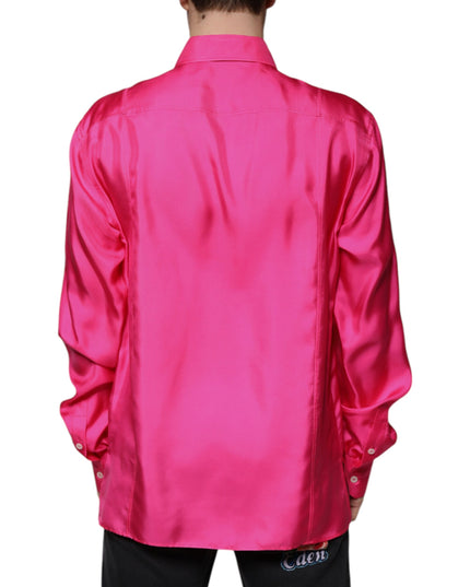 Dolce & Gabbana Pink Silk Collared Button Down Men Shirt