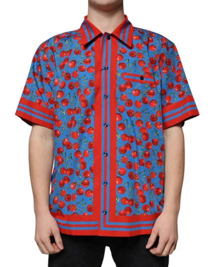 Dolce & Gabbana Blue Cherry Cotton Button Down Casual Shirt