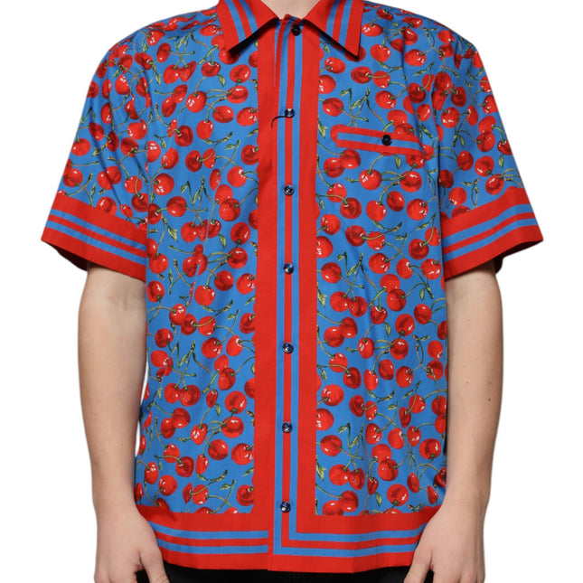 Dolce & Gabbana Blue Cherry Cotton Button Down Casual Shirt