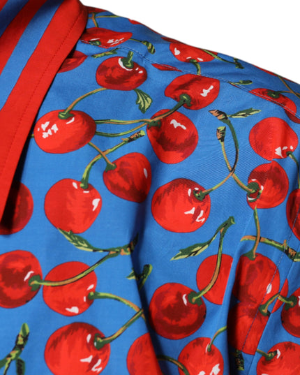 Dolce & Gabbana Blue Cherry Cotton Button Down Casual Shirt