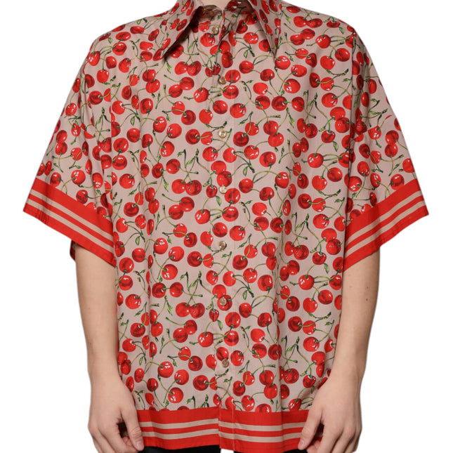 Dolce & Gabbana Beige Cherry Button Down Men Casual Shirt