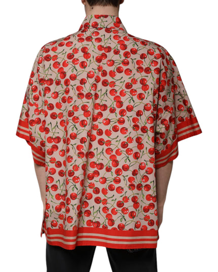 Dolce & Gabbana Beige Cherry Button Down Men Casual Shirt