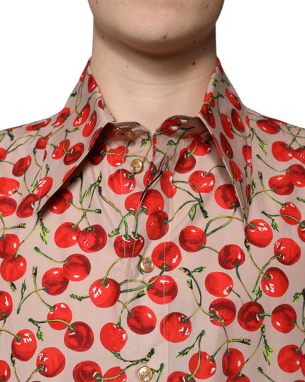 Dolce & Gabbana Beige Cherry Button Down Men Casual Shirt