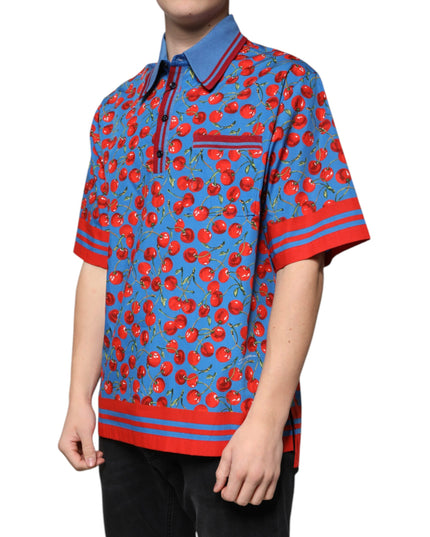 Dolce & Gabbana Blue Cherry Cotton Collared Men Polo T-shirt