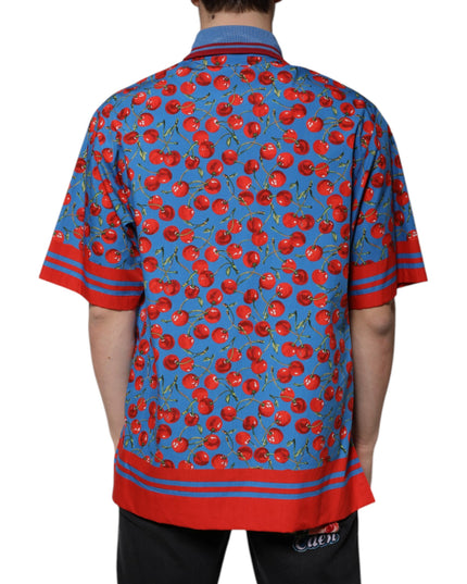 Dolce & Gabbana Blue Cherry Cotton Collared Men Polo T-shirt