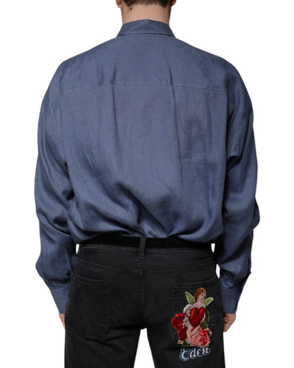 Dolce & Gabbana Blue Logo Long Sleeve Button Down Casual Shirt