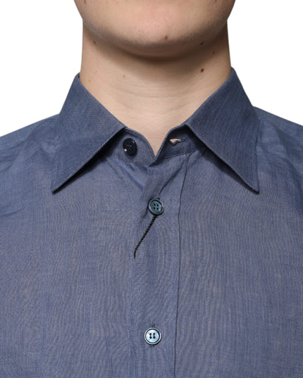 Dolce & Gabbana Blue Logo Long Sleeve Button Down Casual Shirt
