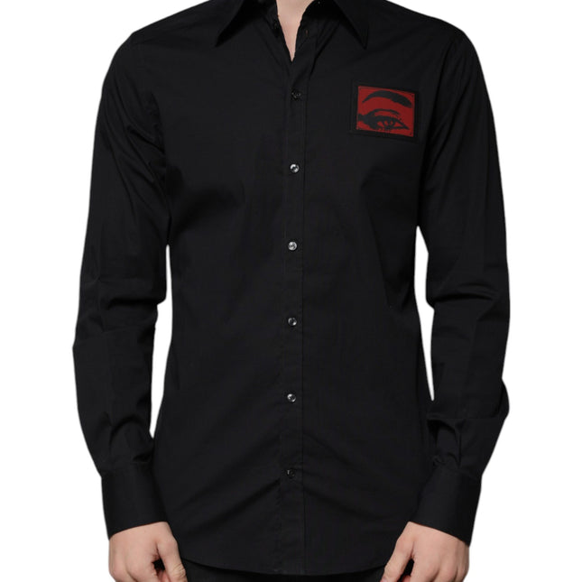 Dolce & Gabbana Black Eye Patch Long Sleeve GOLD Dress Shirt