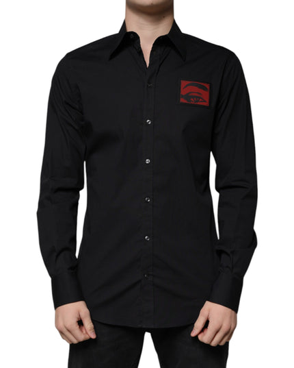 Dolce & Gabbana Black Eye Patch Long Sleeve GOLD Dress Shirt