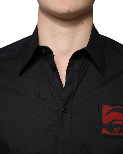 Dolce & Gabbana Black Eye Patch Long Sleeve GOLD Dress Shirt