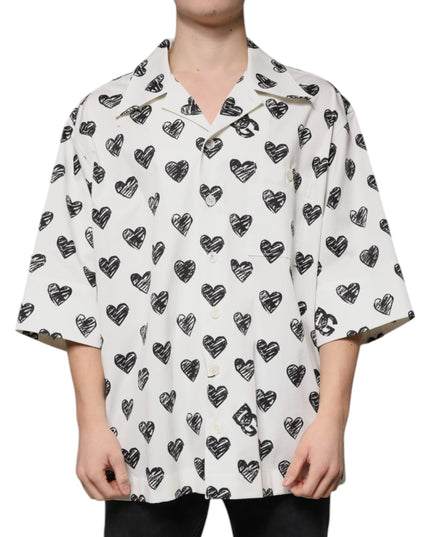 Dolce & Gabbana White Heart Print Short Sleeve Casual Shirt