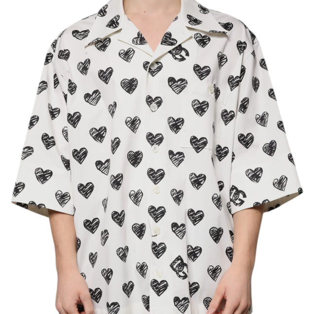 Dolce & Gabbana White Heart Print Short Sleeve Casual Shirt