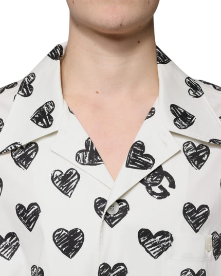 Dolce & Gabbana White Heart Print Short Sleeve Casual Shirt