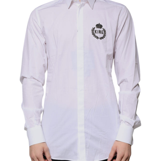 Dolce & Gabbana White Cotton Logo Formal Men GOLD Dress Shirt