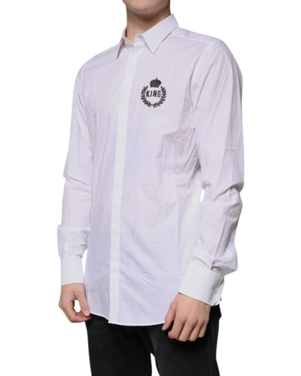 Dolce & Gabbana White Cotton Logo Formal Men GOLD Dress Shirt