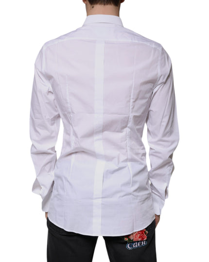 Dolce & Gabbana White Cotton Logo Formal Men GOLD Dress Shirt