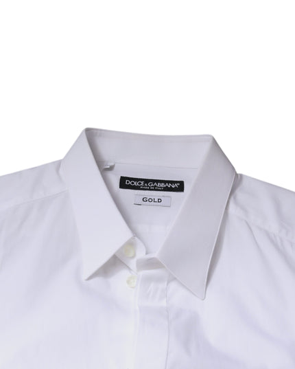 Dolce & Gabbana White Cotton Logo Formal Men GOLD Dress Shirt