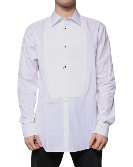Dolce & Gabbana White Bib Cotton Poplin GOLD Formal Shirt