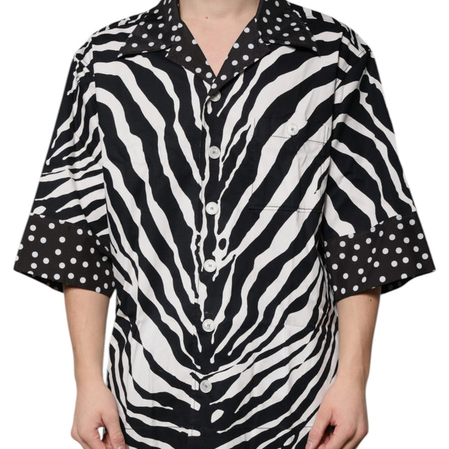Dolce & Gabbana Black White Zebra Button Down Oversize Shirt