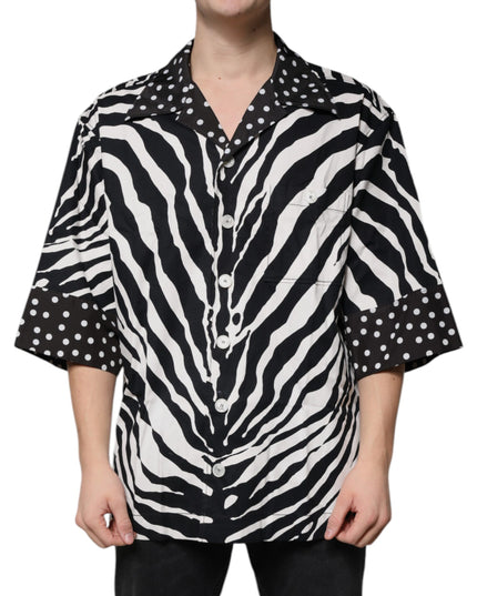 Dolce & Gabbana Black White Zebra Button Down Oversize Shirt