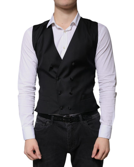Dolce & Gabbana Black Wool Formal Dress Men Waistcoat Vest