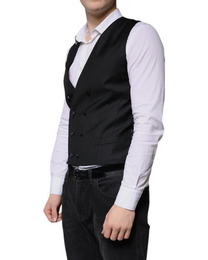 Dolce & Gabbana Black Wool Formal Dress Men Waistcoat Vest