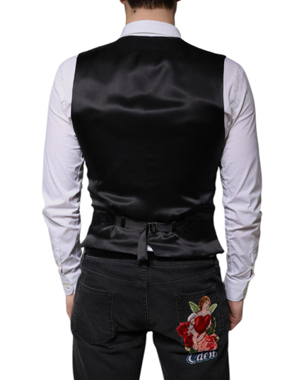 Dolce & Gabbana Black Wool Formal Dress Men Waistcoat Vest
