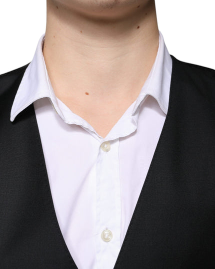 Dolce & Gabbana Black Wool Formal Dress Men Waistcoat Vest