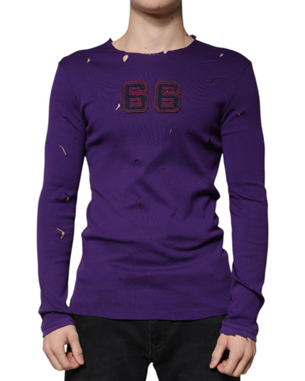 Dolce & Gabbana Purple Cotton Round Neck Pullover Men Sweater