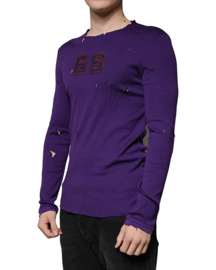 Dolce & Gabbana Purple Cotton Round Neck Pullover Men Sweater