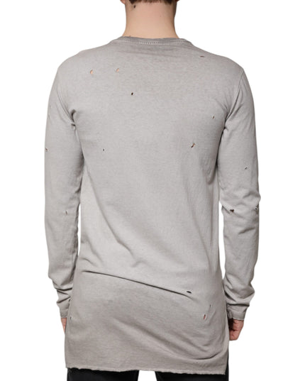 Dolce & Gabbana Gray Printed Cotton Crewneck Pullover Sweater