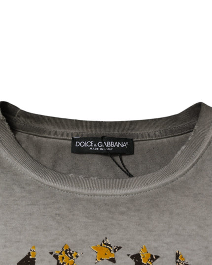 Dolce & Gabbana Gray Printed Cotton Crewneck Pullover Sweater