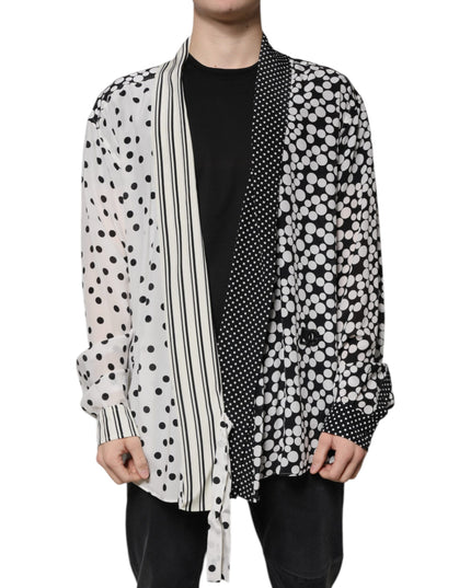 Dolce & Gabbana Black White Polka Dots Silk Men Casual Shirt