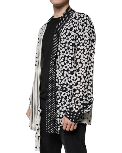 Dolce & Gabbana Black White Polka Dots Silk Men Casual Shirt