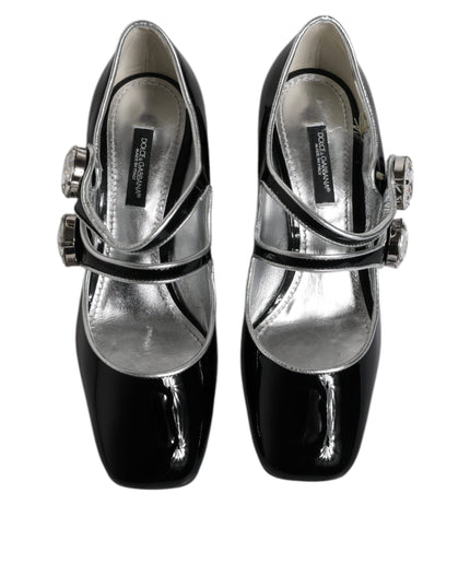 Dolce & Gabbana Black Patent Leather Crystal Mary Jane Pumps Shoes