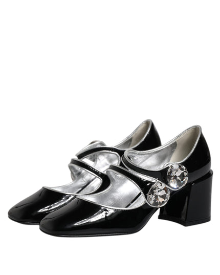 Dolce & Gabbana Black Patent Leather Crystal Mary Jane Pumps Shoes