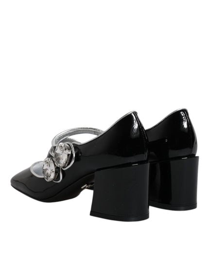 Dolce & Gabbana Black Patent Leather Crystal Mary Jane Pumps Shoes