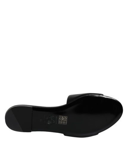 Versace Black Leather Logo Plaque Slip On Slides Flats Shoes