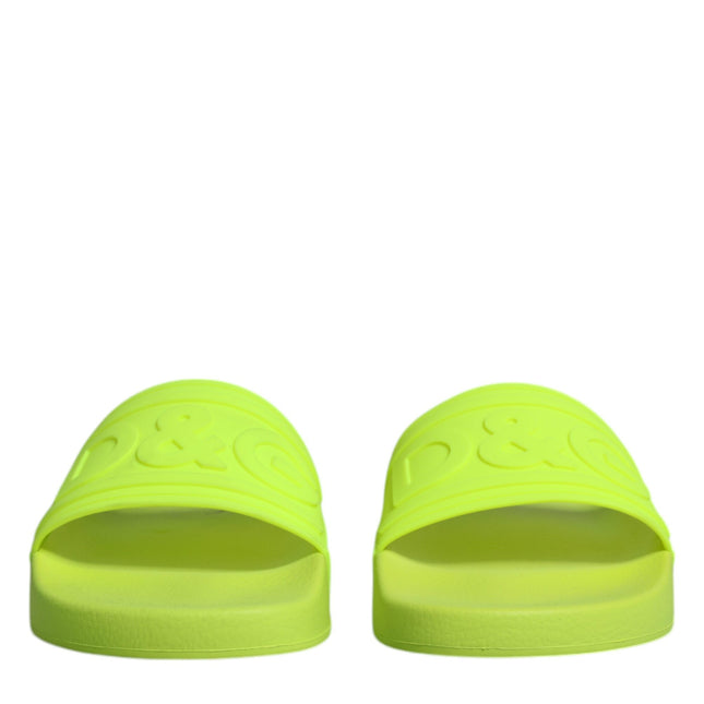 Dolce & Gabbana Green Rubber Slides Sandals Beachwear Shoes