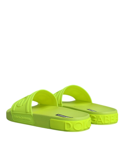 Dolce & Gabbana Green Rubber Slides Sandals Beachwear Shoes