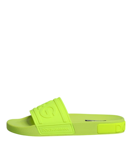 Dolce & Gabbana Green Rubber Slides Sandals Beachwear Shoes