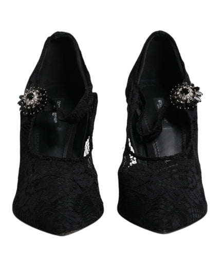Dolce & Gabbana Black Lace Crystals Mary Jane Pumps Shoes